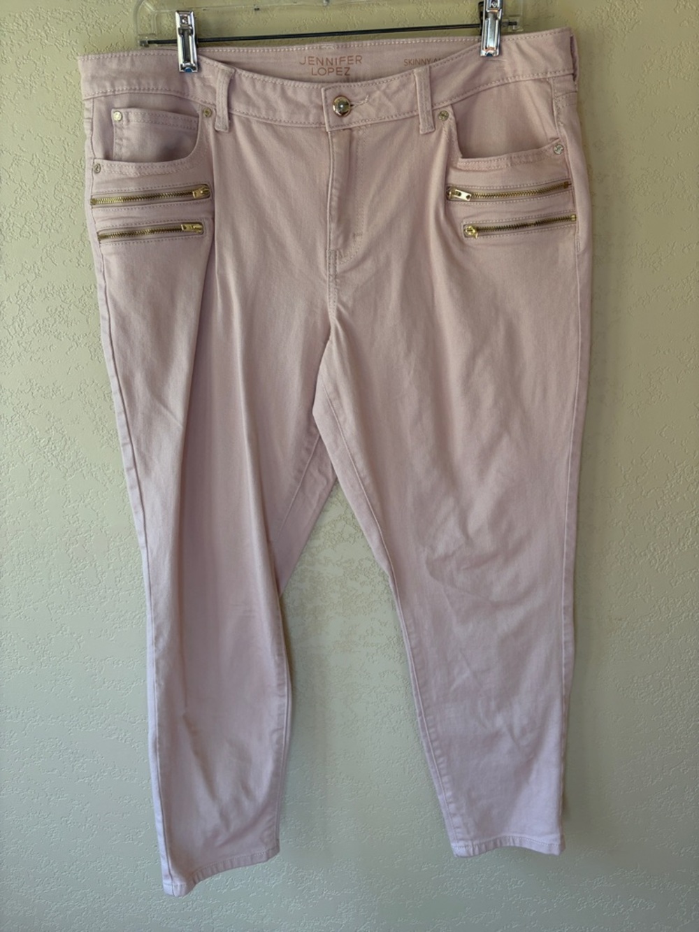 Jennifer Lopez Pale Pink Jeans with Gold Zippers